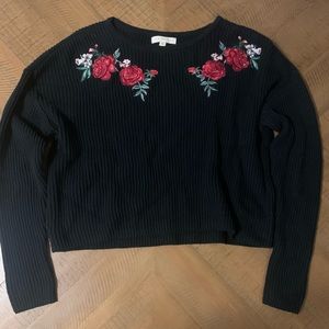 LA Hearts Black Floral Embroidered Crop Top